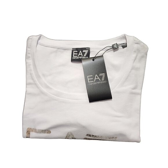 Emporio Armani Womens T-shirt Short‎ Sleeve EA7 Logo White Size XL - Picture 4 of 6